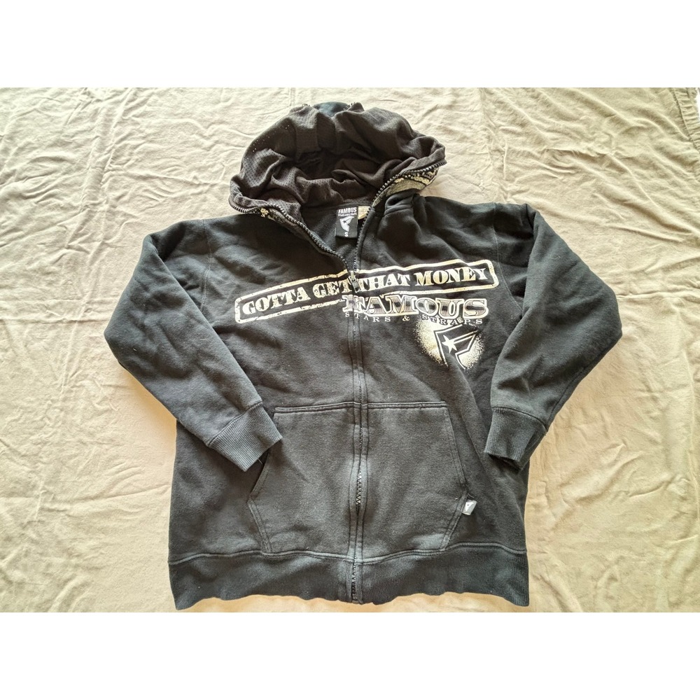 Famous Stars and Straps Gotta Get That Money Zip Hoodie Black Mens Small